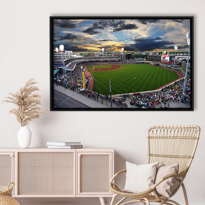 Fifth Third Field at Sunset, Stadium Canvas, Sport Art, Framed Canvas Print Wall Art, Floating Frame
