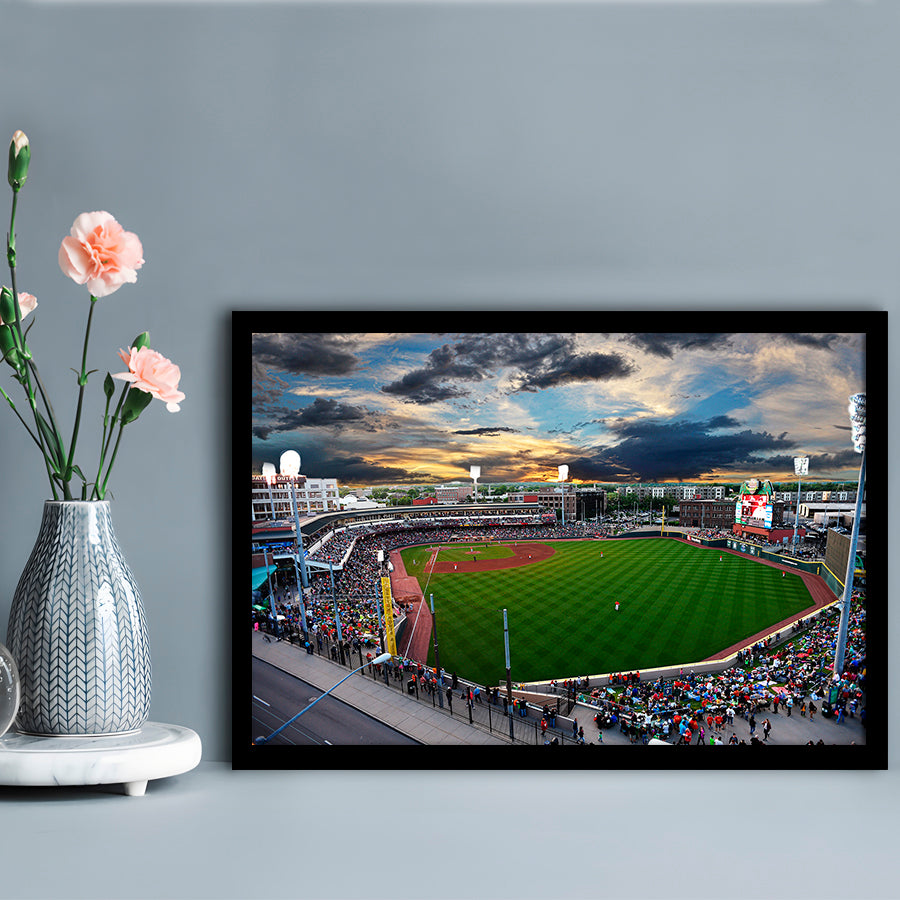 Fifth Third Field at Sunset, Stadium Canvas, Sport Art, Gift for him, Framed Art Print Wall Decor, Picture Framed