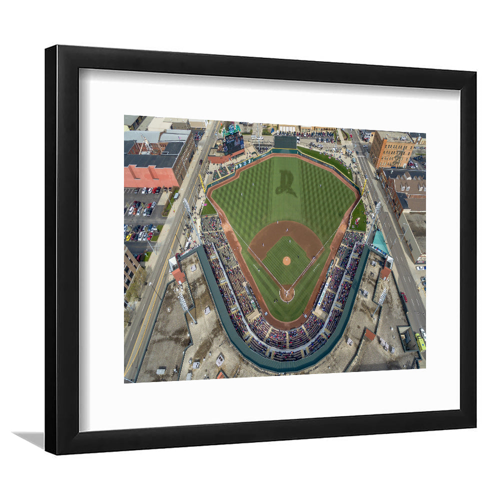 Fifth Third Field in Toledo Ohio, Stadium Canvas, Sport Art, Gift for him, White Border Framed Art Print Wall Decor