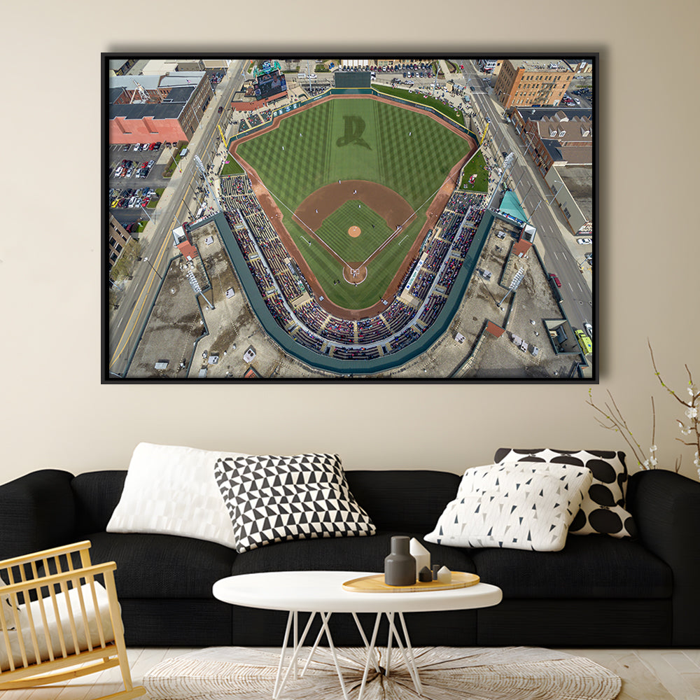 Fifth Third Field in Toledo Ohio, Stadium Canvas, Sport Art, Framed Canvas Print Wall Art, Floating Frame