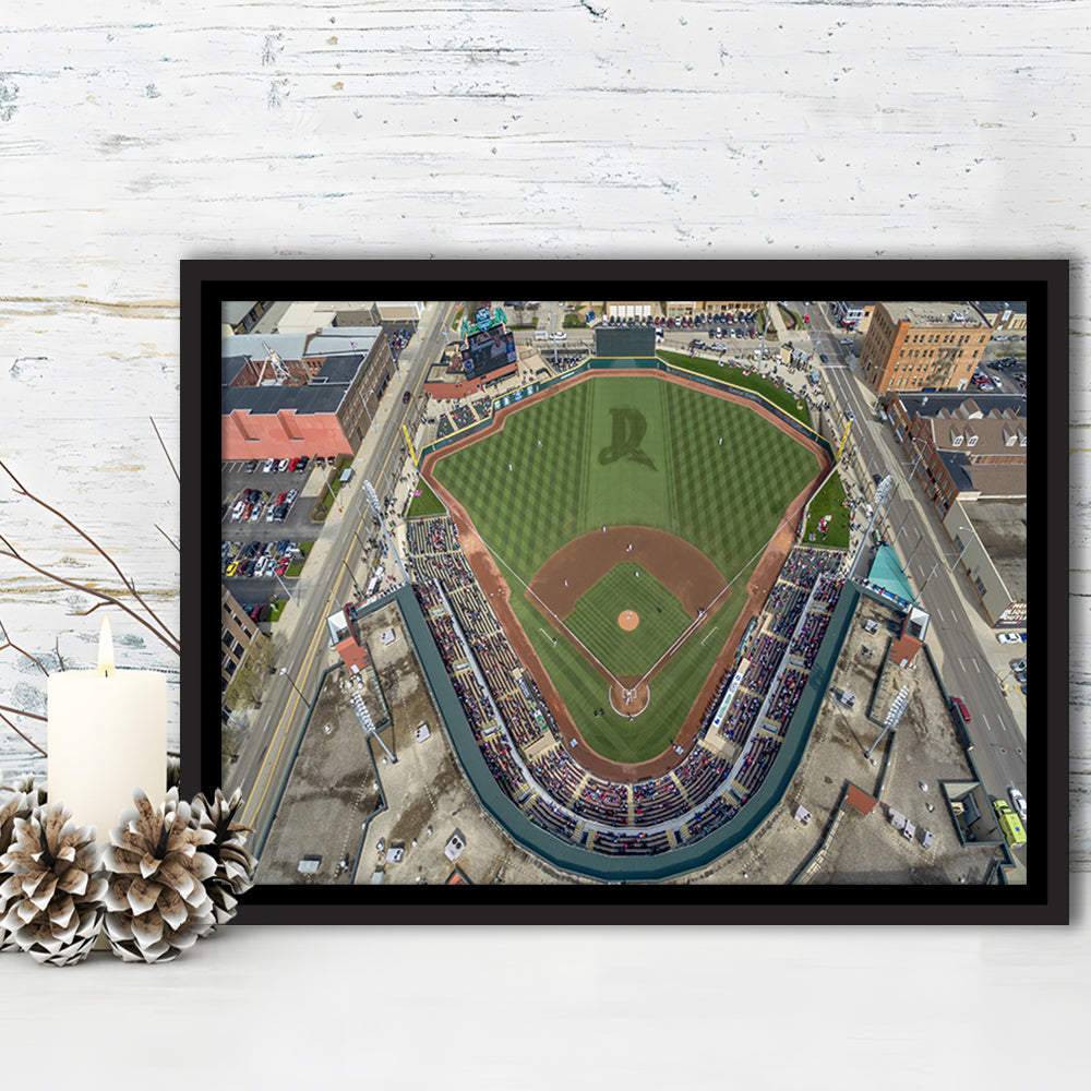 Fifth Third Field in Toledo Ohio, Stadium Canvas, Sport Art, Framed Canvas Print Wall Art, Floating Frame