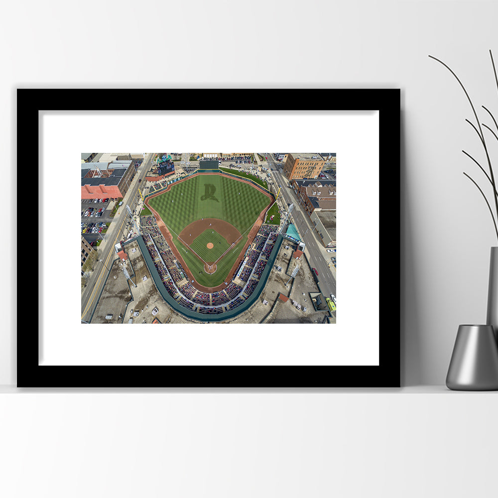 Fifth Third Field in Toledo Ohio, Stadium Canvas, Sport Art, Gift for him, White Border Framed Art Print Wall Decor