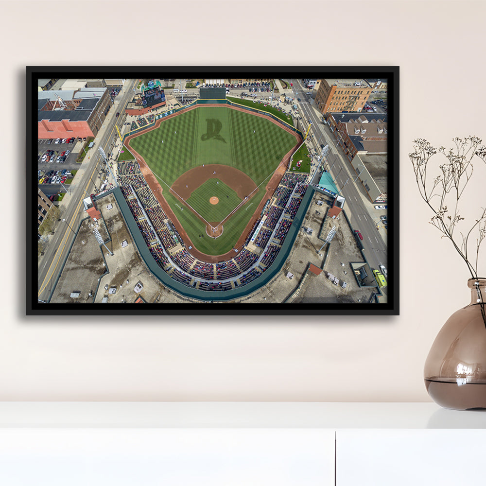 Fifth Third Field in Toledo Ohio, Stadium Canvas, Sport Art, Framed Canvas Print Wall Art, Floating Frame