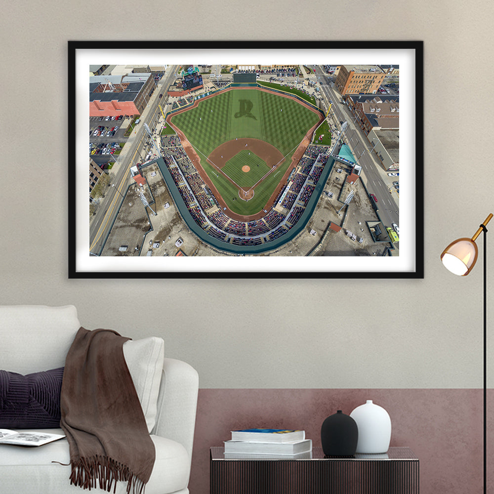 Fifth Third Field in Toledo Ohio, Stadium Canvas, Sport Art, Gift for him, White Border Framed Art Print Wall Decor