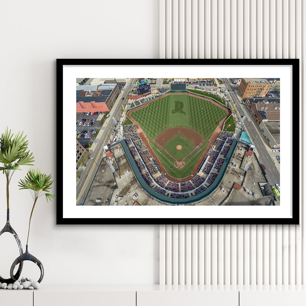 Fifth Third Field in Toledo Ohio, Stadium Canvas, Sport Art, Gift for him, White Border Framed Art Print Wall Decor
