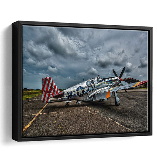 Fighter North American P 51 Bc Mustang Wall Art, Plane Wall Art Decor, Framed Cavas Print, Floating Frame