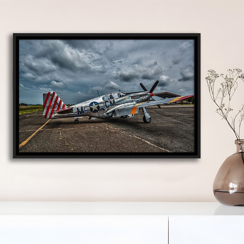 Fighter North American P 51 Bc Mustang Wall Art, Plane Wall Art Decor, Framed Cavas Print, Floating Frame