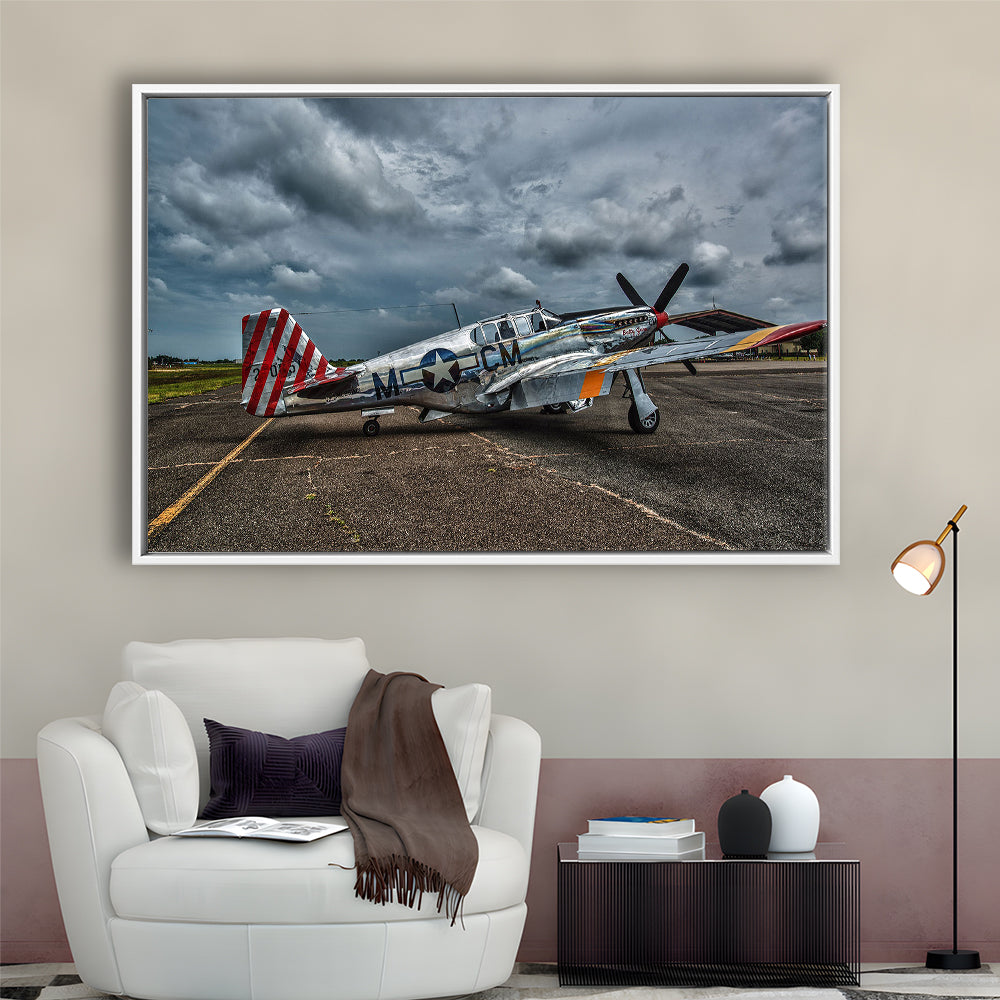 Fighter North American P 51 Bc Mustang Wall Art, Plane Wall Art Decor, Framed Cavas Print, Floating Frame