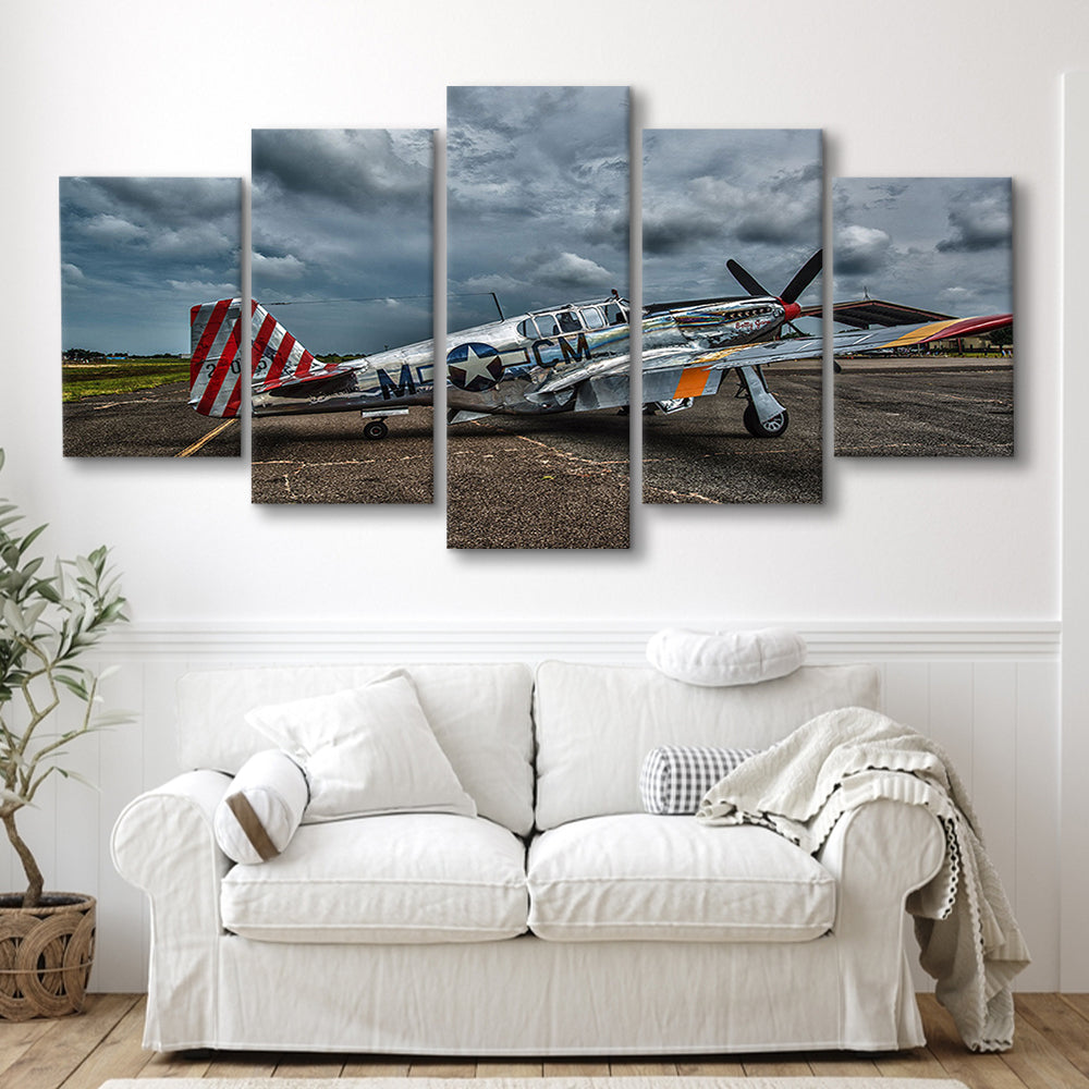 Fighter North American P 51 BC Mustang Wall Art, Mustang Wall Decor, Plane Wall Art, 5 Piece Large Cavas Print Wall Art