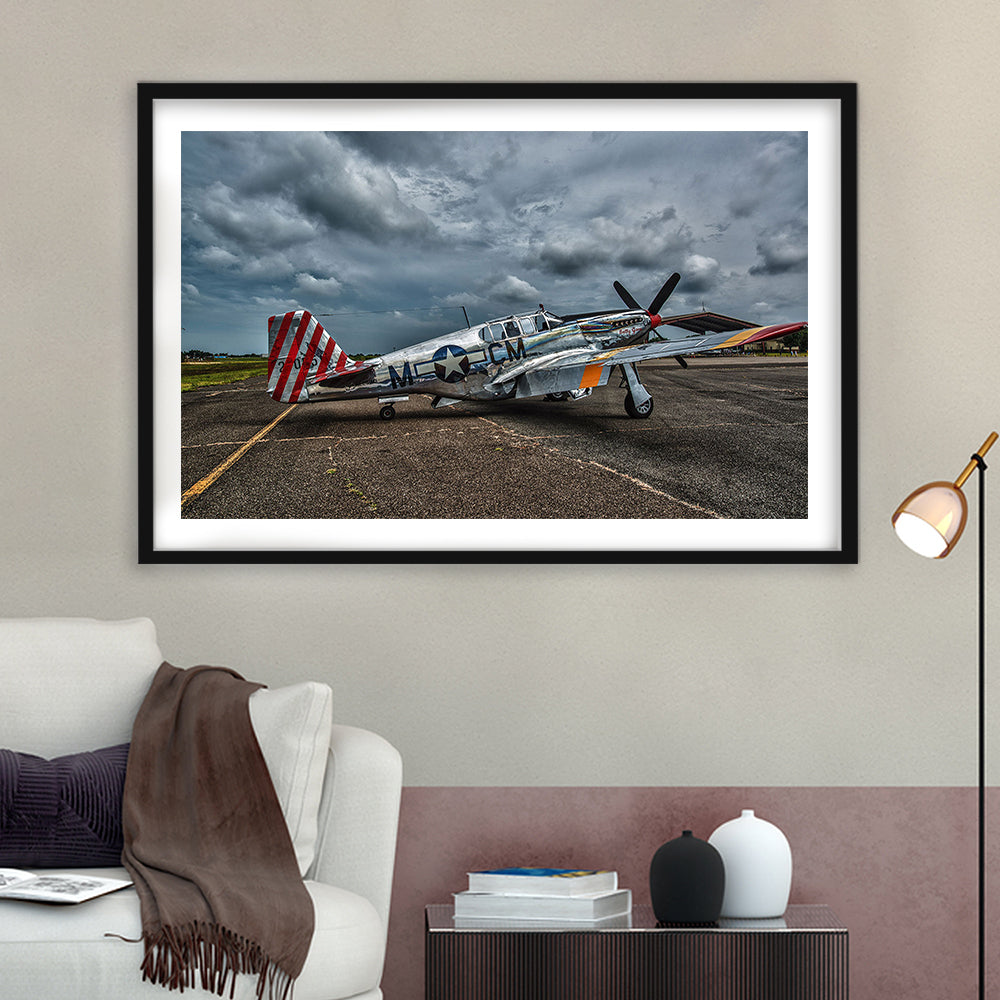 Fighter North American P 51 Bc Mustang Wall Art, Plane Wall Art Decor, Framed Art Print White Border
