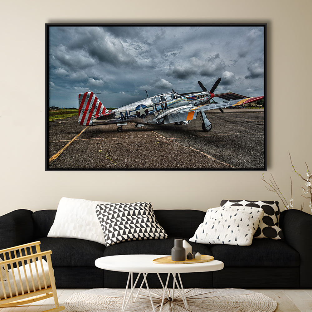 Fighter North American P 51 Bc Mustang Wall Art, Plane Wall Art Decor, Framed Cavas Print, Floating Frame