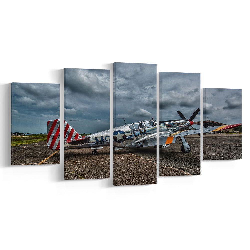 Fighter North American P 51 BC Mustang Wall Art, Mustang Wall Decor, Plane Wall Art, 5 Piece Large Cavas Print Wall Art