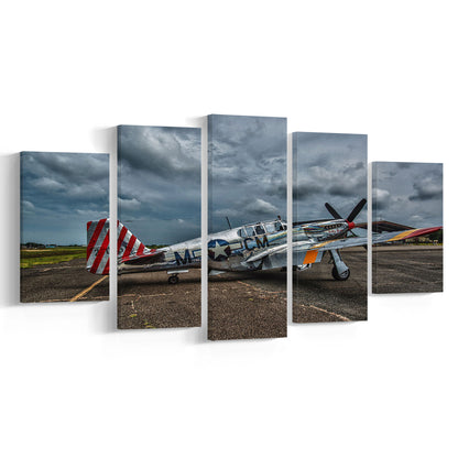 Fighter North American P 51 BC Mustang Wall Art, Mustang Wall Decor, Plane Wall Art, 5 Piece Large Cavas Print Wall Art