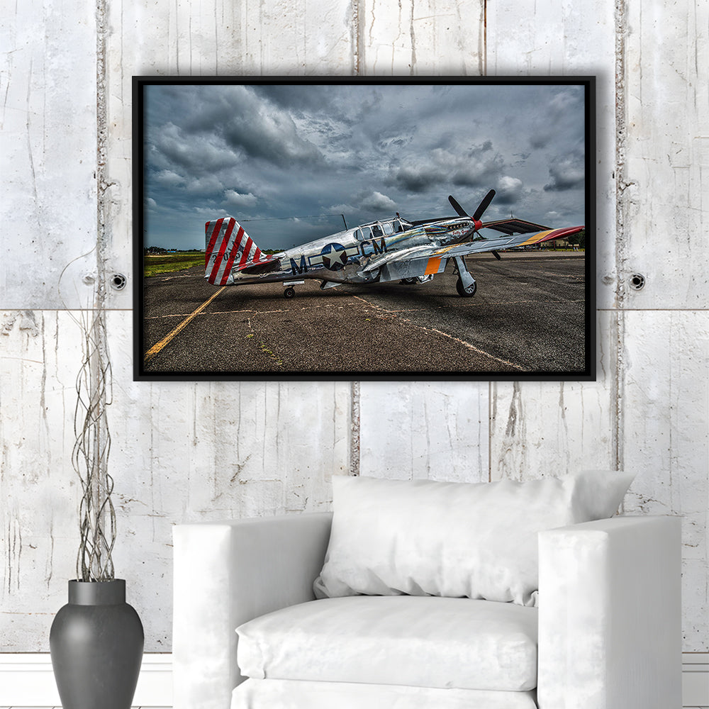 Fighter North American P 51 Bc Mustang Wall Art, Plane Wall Art Decor, Framed Cavas Print, Floating Frame