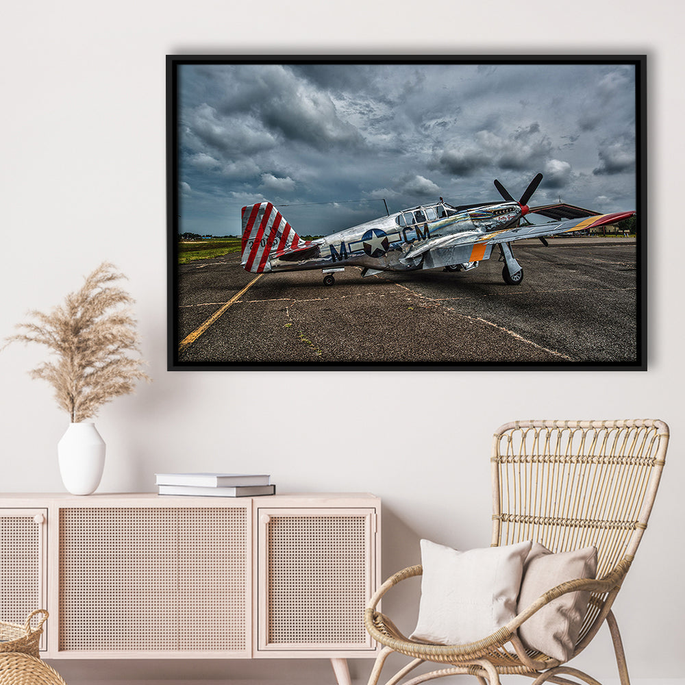 Fighter North American P 51 Bc Mustang Wall Art, Plane Wall Art Decor, Framed Cavas Print, Floating Frame