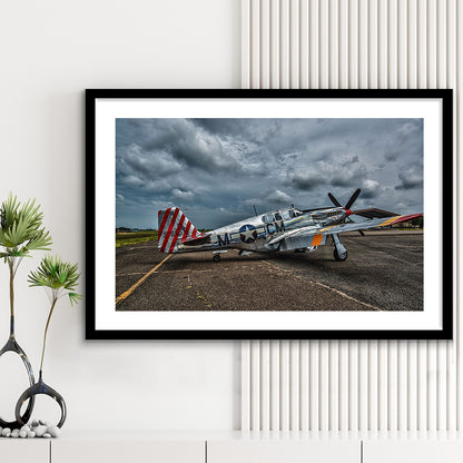 Fighter North American P 51 Bc Mustang Wall Art, Plane Wall Art Decor, Framed Art Print White Border