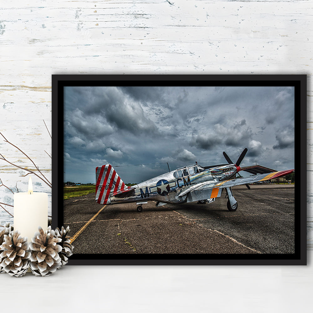 Fighter North American P 51 Bc Mustang Wall Art, Plane Wall Art Decor, Framed Cavas Print, Floating Frame