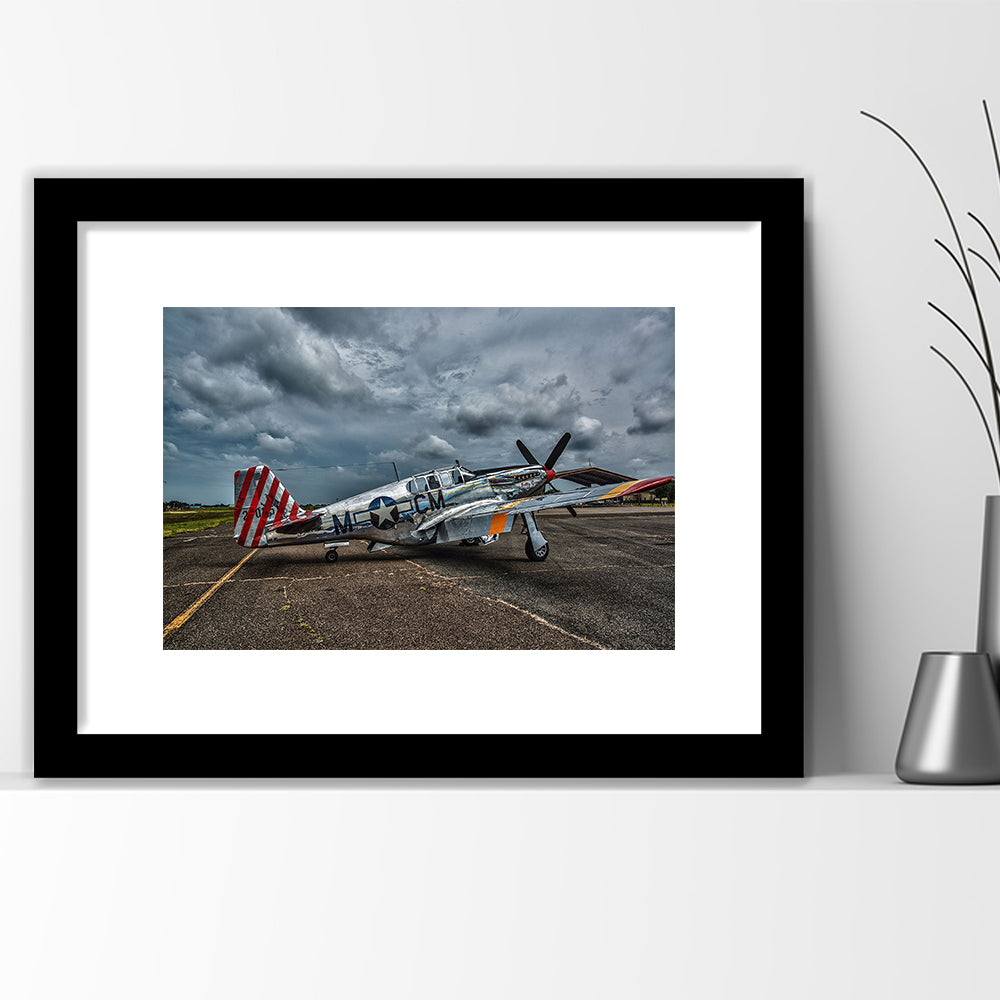 Fighter North American P 51 Bc Mustang Wall Art, Plane Wall Art Decor, Framed Art Print White Border
