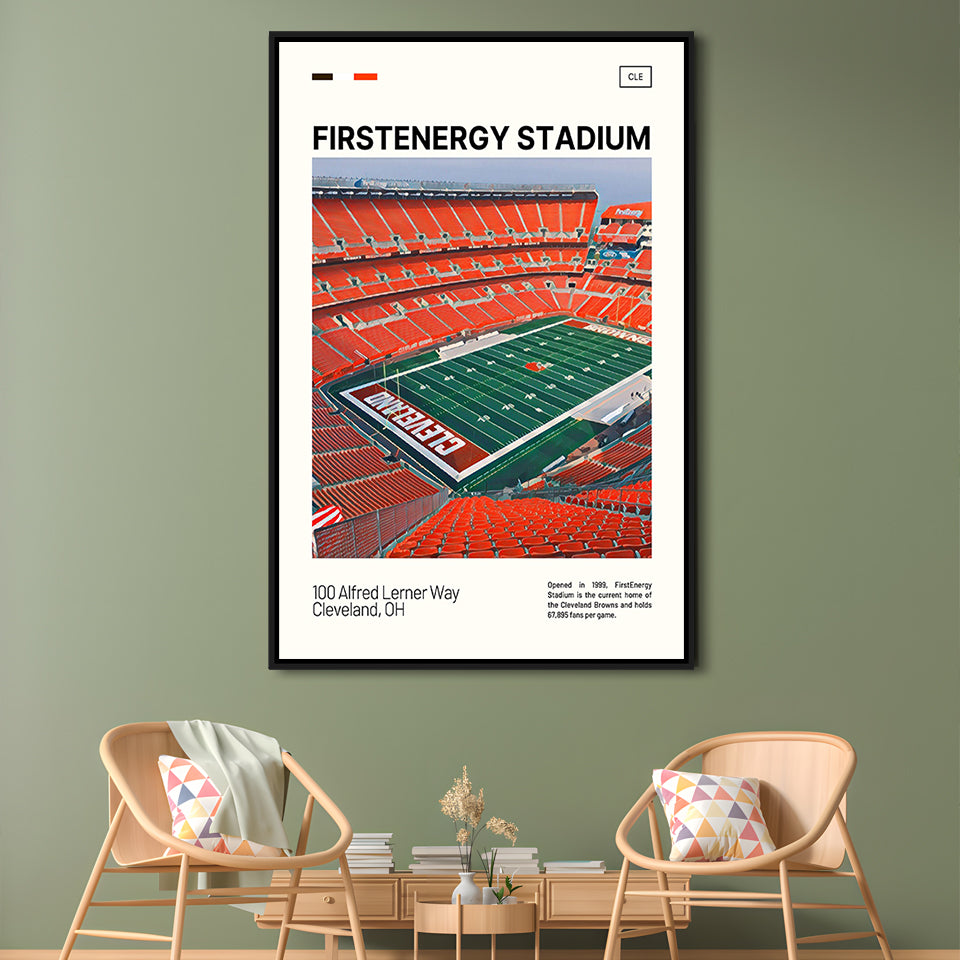 FirstEnergy Stadium Print, Cleveland Browns Stadium Canvas Art, Man Cave Gift, Floating Framed Canvas Print Wall Art
