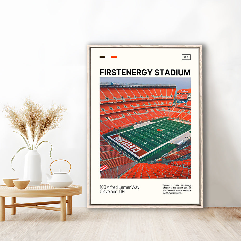 FirstEnergy Stadium Print, Cleveland Browns Stadium Canvas Art, Man Cave Gift, Floating Framed Canvas Print Wall Art