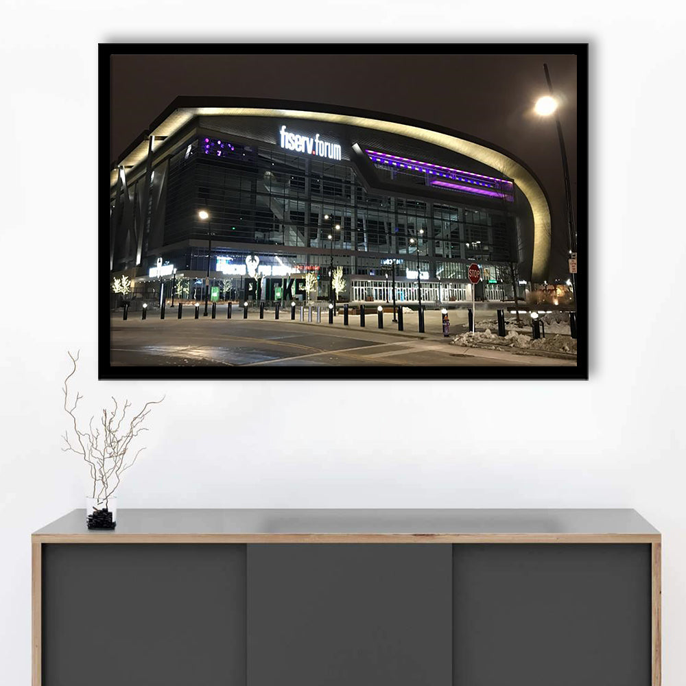 Fiserv Forum Arena at Night, Stadium Canvas, Sport Art, Gift for him, Framed Art Print Wall Decor, Picture Framed
