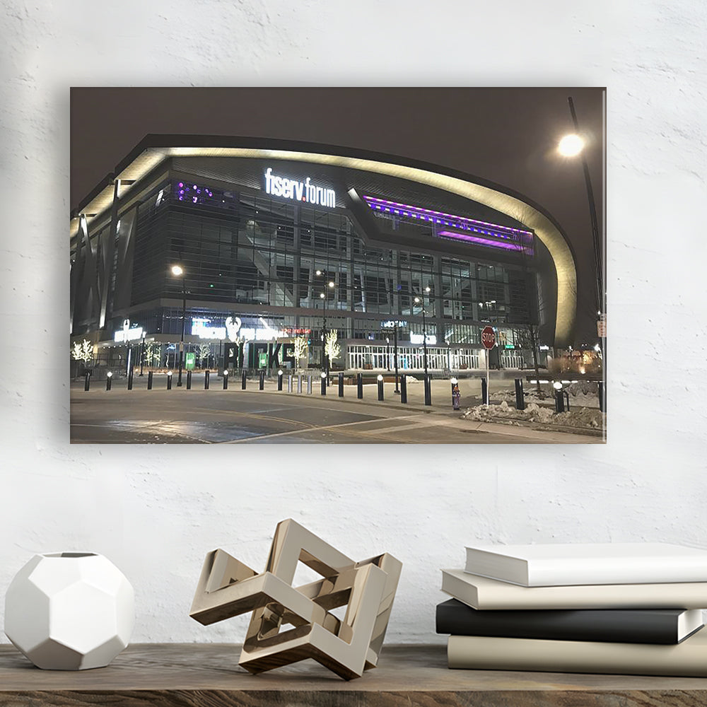 Fiserv Forum Arena at Night, Stadium Canvas, Sport Art, Gift for him, Man Cave Decor, Art Print, Canvas Print Wall Art