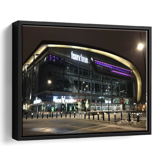 Fiserv Forum Arena at Night, Stadium Canvas, Sport Art, Framed Canvas Print Wall Art, Floating Frame