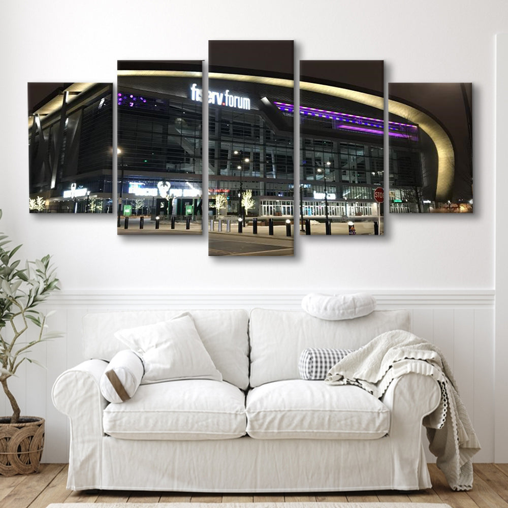 Fiserv Forum Arena at Night, Stadium Canvas, Sport Art, Gift for him, 5 Panel, Large Canvas, Canvas Print Wall Art