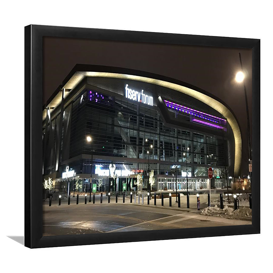 Fiserv Forum Arena at Night, Stadium Canvas, Sport Art, Gift for him, Framed Art Print Wall Decor, Picture Framed