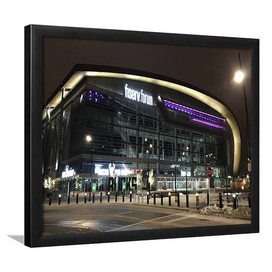 Fiserv Forum Arena at Night, Stadium Canvas, Sport Art, Gift for him, Framed Art Print Wall Decor, Picture Framed