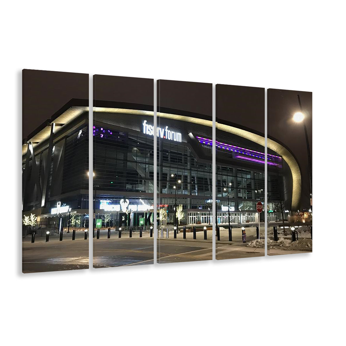 Fiserv Forum Arena at Night, Stadium Canvas, Sport Art, 5 Panel B, Extra Large Canvas, Canvas Print Wall Art