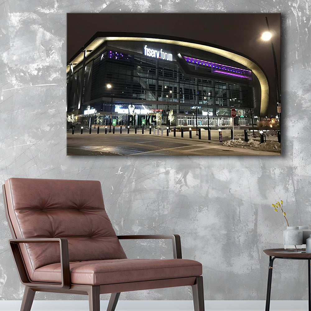 Fiserv Forum Arena at Night, Stadium Canvas, Sport Art, Gift for him, Man Cave Decor, Art Print, Canvas Print Wall Art