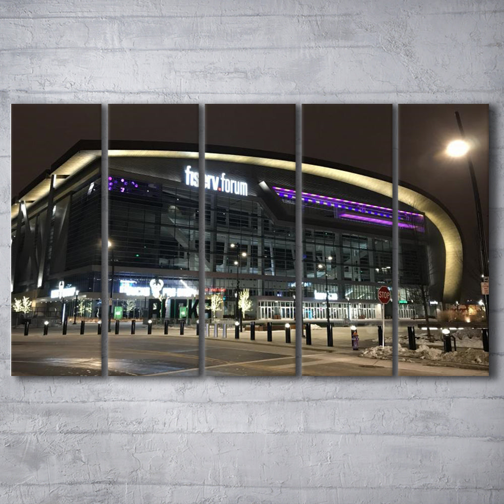 Fiserv Forum Arena at Night, Stadium Canvas, Sport Art, 5 Panel B, Extra Large Canvas, Canvas Print Wall Art