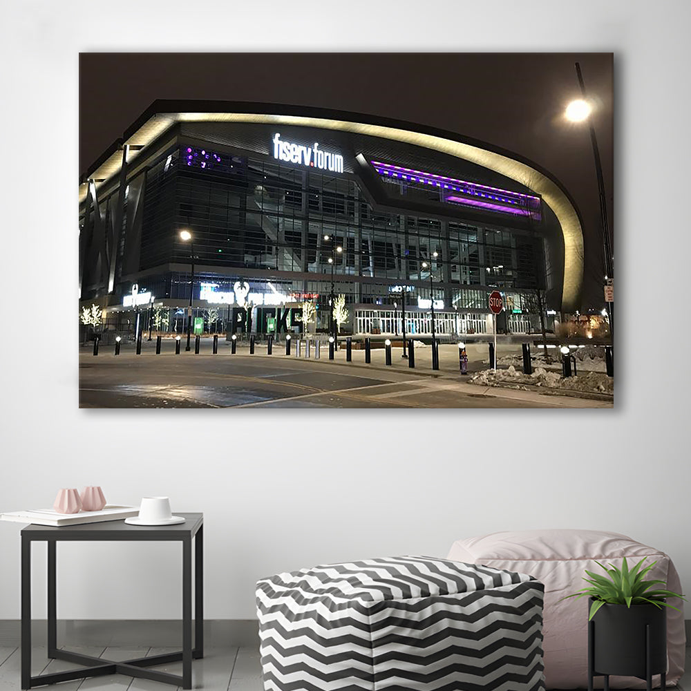 Fiserv Forum Arena at Night, Stadium Canvas, Sport Art, Gift for him, Man Cave Decor, Art Print, Canvas Print Wall Art