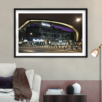 Fiserv Forum Arena at Night, Stadium Canvas, Sport Art, Gift for him, White Border Framed Art Print Wall Decor