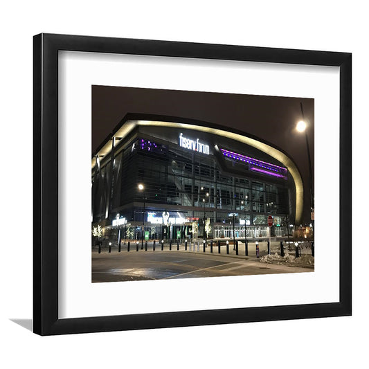 Fiserv Forum Arena at Night, Stadium Canvas, Sport Art, Gift for him, White Border Framed Art Print Wall Decor