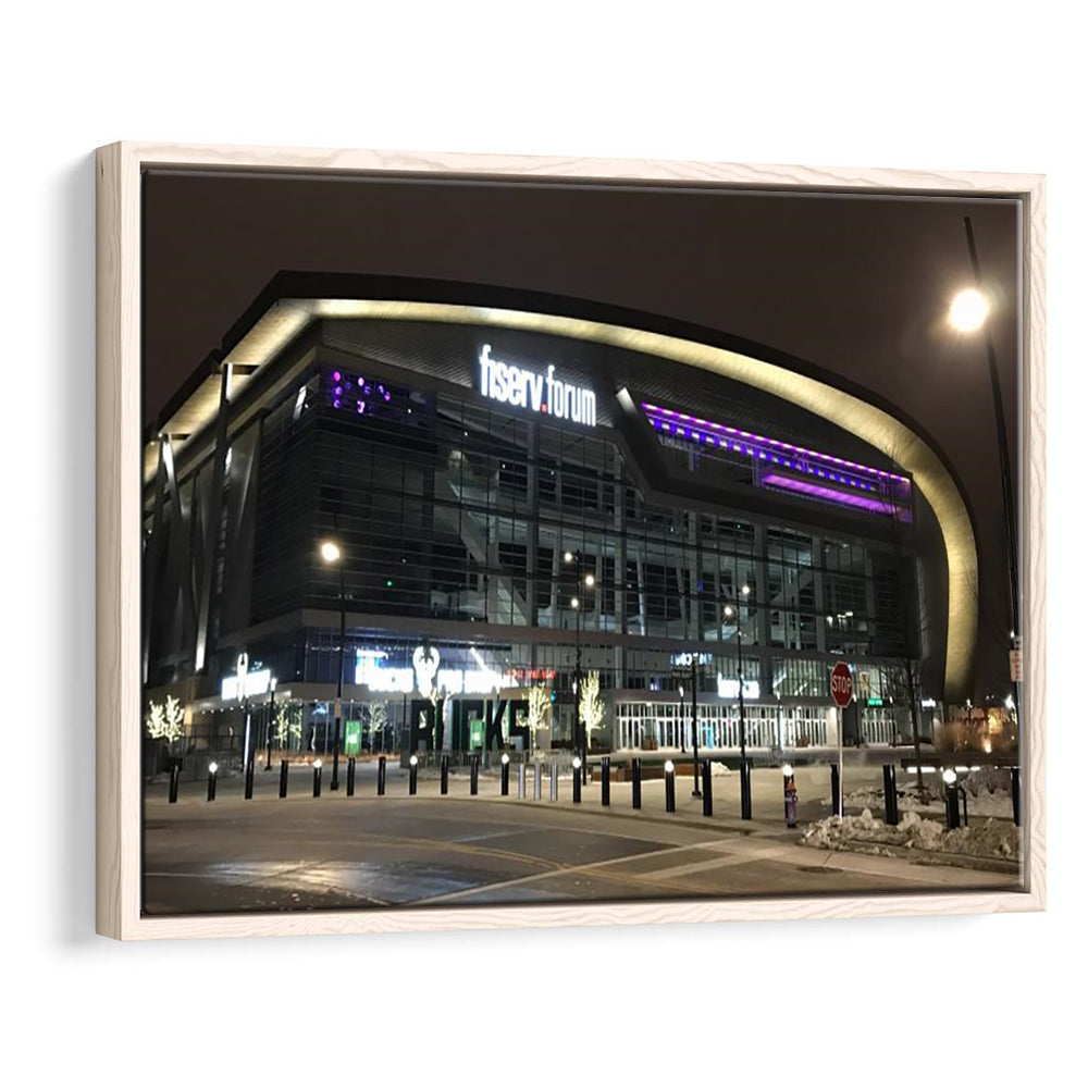 Fiserv Forum Arena at Night, Stadium Canvas, Sport Art, Framed Canvas Print Wall Art, Floating Frame