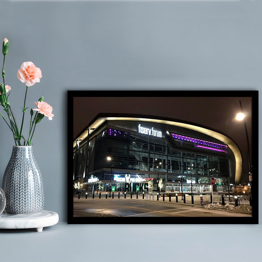 Fiserv Forum Arena at Night, Stadium Canvas, Sport Art, Gift for him, Framed Art Print Wall Decor, Picture Framed