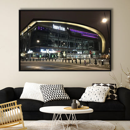 Fiserv Forum Arena at Night, Stadium Canvas, Sport Art, Framed Canvas Print Wall Art, Floating Frame