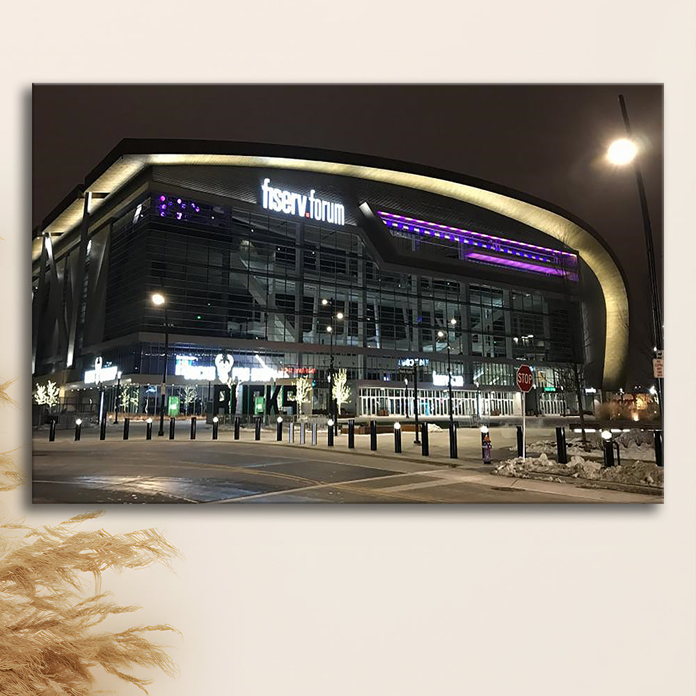 Fiserv Forum Arena at Night, Stadium Canvas, Sport Art, Gift for him, Man Cave Decor, Art Print, Canvas Print Wall Art