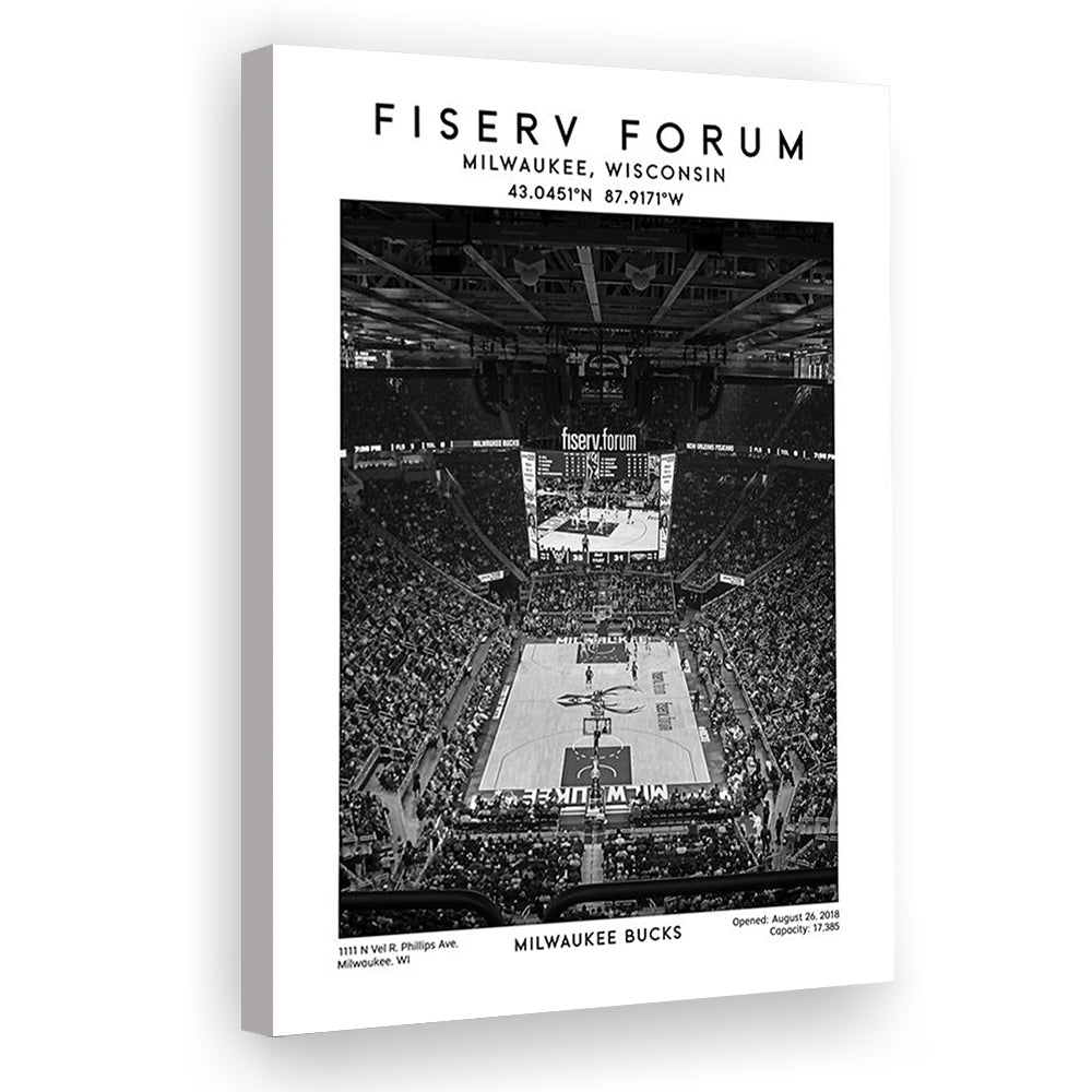 Fiserv Forum Stadium Black And White, Milwaukee Bucks Basketball Arena Wall Art Print, Canvas Prints Wall Art, Man Cave Decor