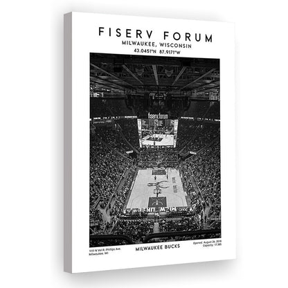 Fiserv Forum Stadium Black And White, Milwaukee Bucks Basketball Arena Wall Art Print, Canvas Prints Wall Art, Man Cave Decor