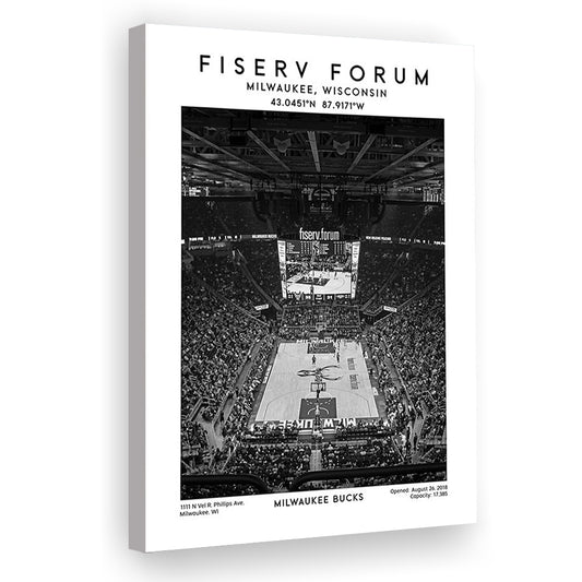 Fiserv Forum Stadium Black And White, Milwaukee Bucks Basketball Arena Wall Art Print, Canvas Prints Wall Art, Man Cave Decor