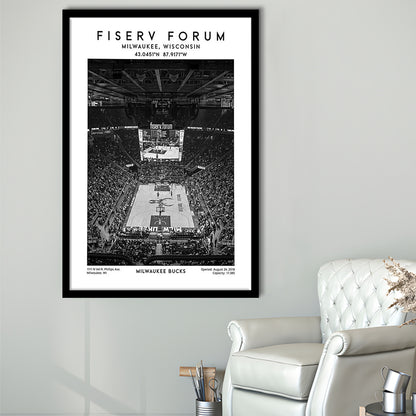 Fiserv Forum Stadium Black And White, Milwaukee Bucks Basketball Arena Wall Art Print, Framed Art Prints Wall Decor
