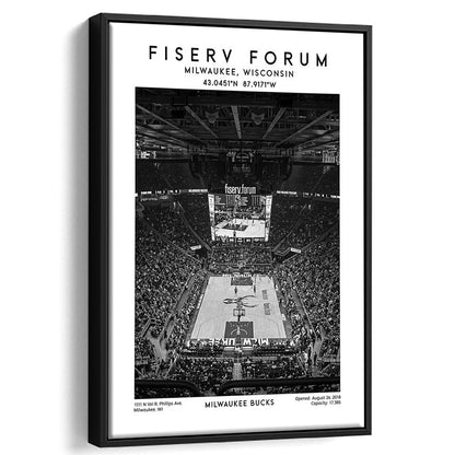 Fiserv Forum Stadium Black And White, Milwaukee Bucks Basketball Arena Wall Art Print, Framed Canvas Prints Wall Art