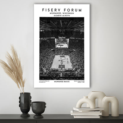 Fiserv Forum Stadium Black And White, Milwaukee Bucks Basketball Arena Wall Art Print, Canvas Prints Wall Art, Man Cave Decor