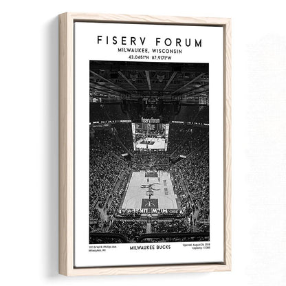Fiserv Forum Stadium Black And White, Milwaukee Bucks Basketball Arena Wall Art Print, Framed Canvas Prints Wall Art