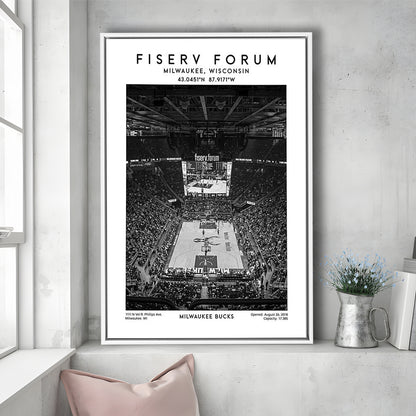 Fiserv Forum Stadium Black And White, Milwaukee Bucks Basketball Arena Wall Art Print, Framed Canvas Prints Wall Art
