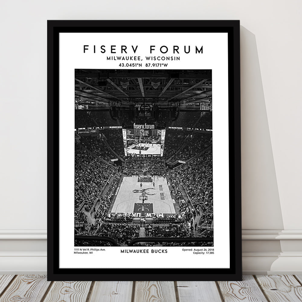 Fiserv Forum Stadium Black And White, Milwaukee Bucks Basketball Arena Wall Art Print, Framed Canvas Prints Wall Art