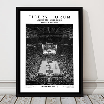 Fiserv Forum Stadium Black And White, Milwaukee Bucks Basketball Arena Wall Art Print, Framed Canvas Prints Wall Art
